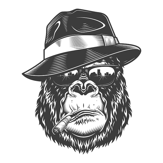 Free vector gorilla head in monochrome style