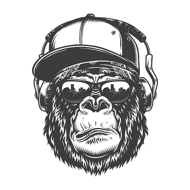 Gorilla head in monochrome style