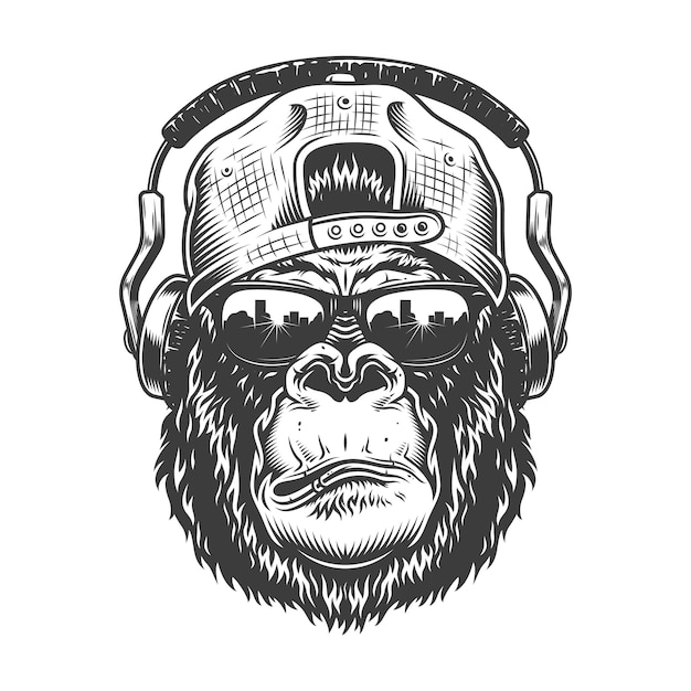 Gorilla head in monochrome style