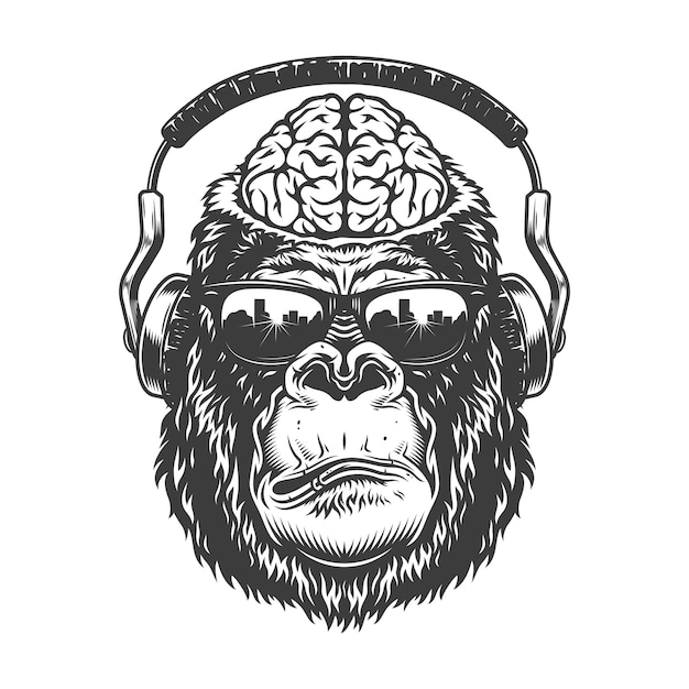 Free vector gorilla head in monochrome style