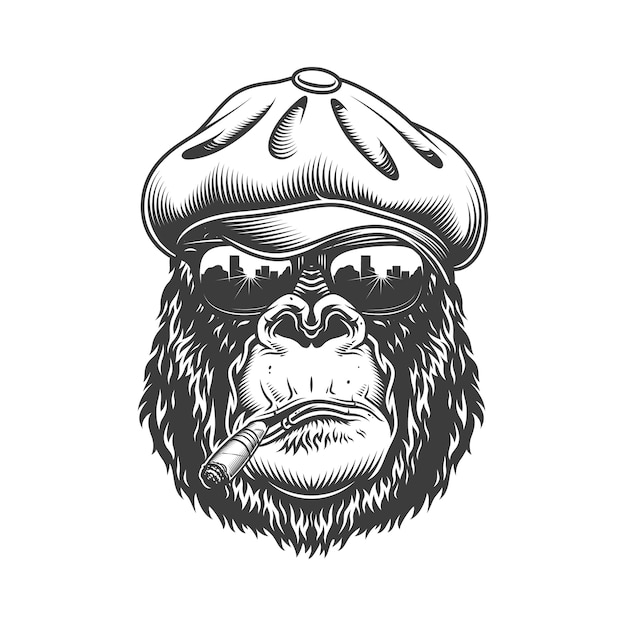 Free vector gorilla head in monochrome style