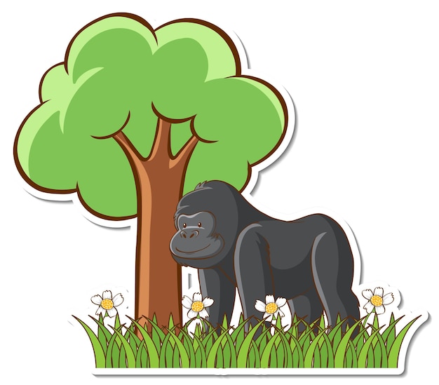 Gorilla accanto a un adesivo albero