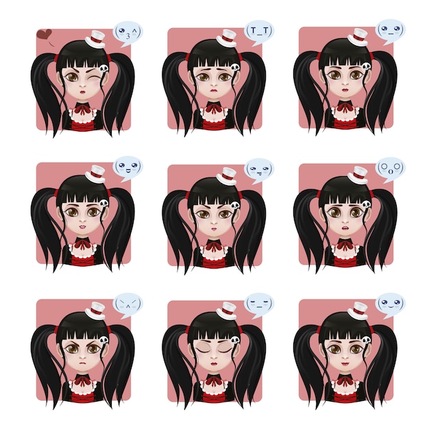 Free vector gotic girl facial expressions collection