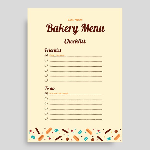 gourmet bakery checklist template
