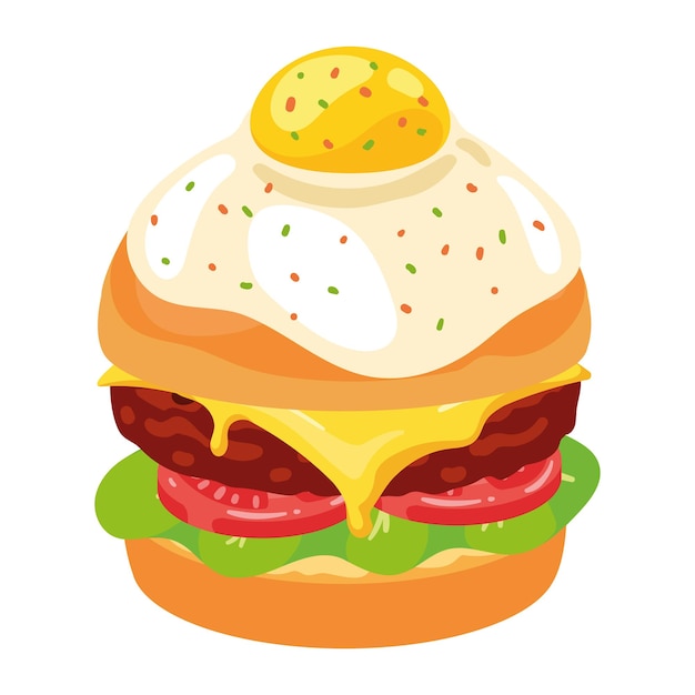 Free vector gourmet burger with grilled beef and egg fried isolated