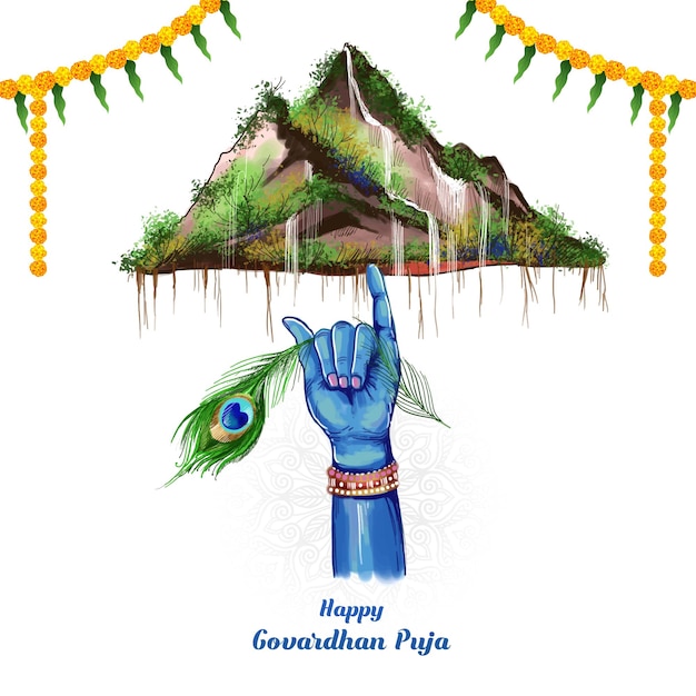 Free vector govardhan puja hindu festival greeting card celebration on white background