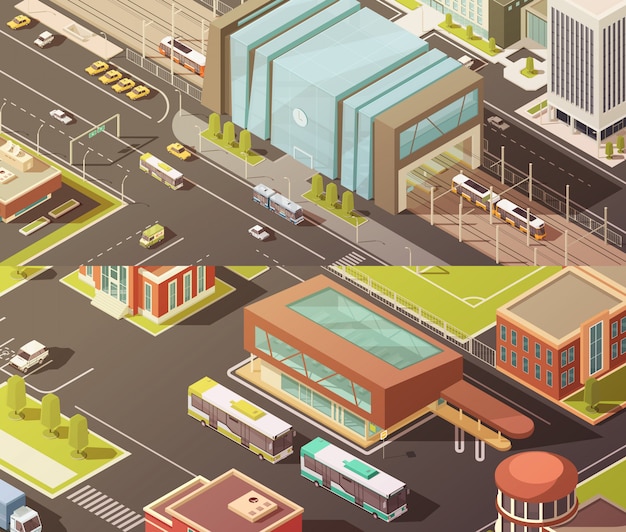 Government buildings isometric horizontal banners set 