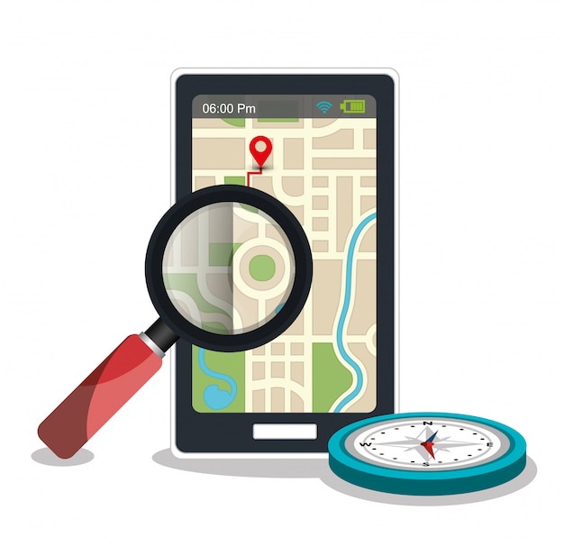 gps app with compass and magnifying glass