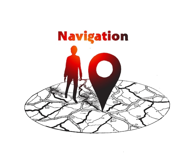 Штырь gpsnavigator макет с картой на белом фоне векторной иллюстрации