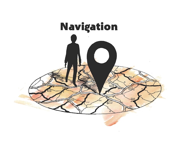 GPSナビゲーターピンモックアップ白い背景の地図ベクトルイラスト