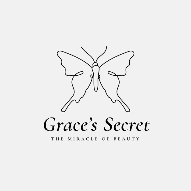 Grace&amp;rsquo;s Secret butterfly logo template, salon business, creative design vector with slogan