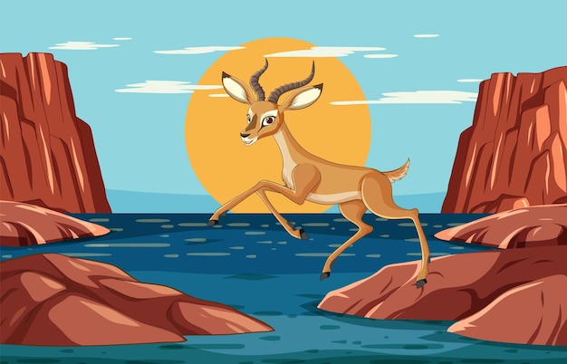 Free vector graceful gazelle leaping over water