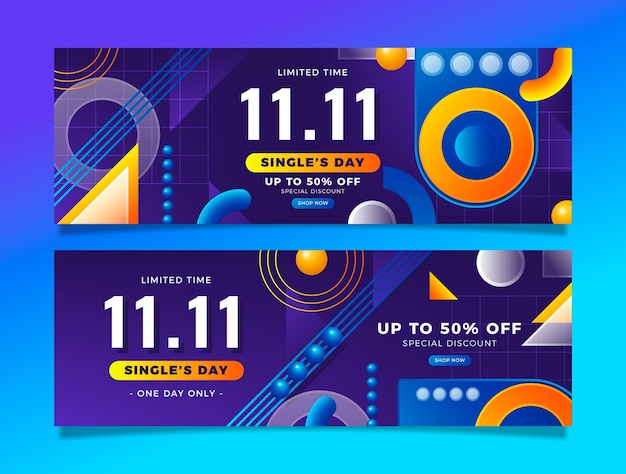 Gradient 11.11 shopping day sale banners set