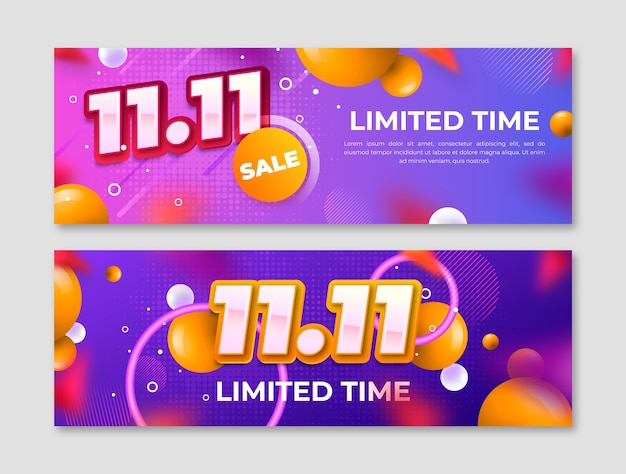 Free vector gradient 11.11 singles' day horizontal banners set