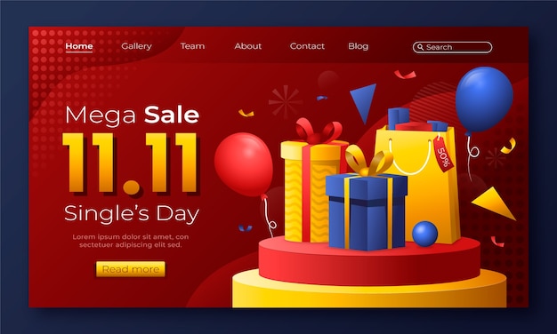 Gradient 11.11 singles' day landing page template