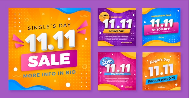 Gradient 11.11 singles day shopping day instagram posts collection