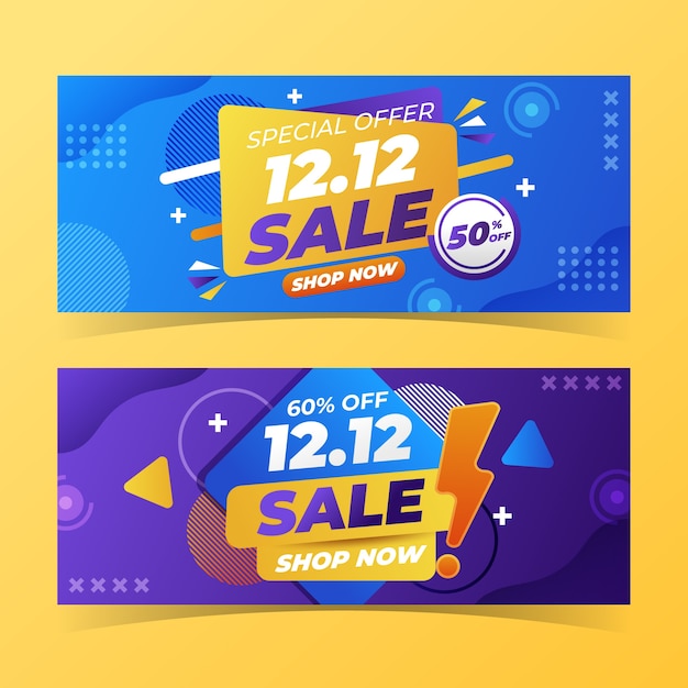 Gradient 12.12 sale horizontal banners set