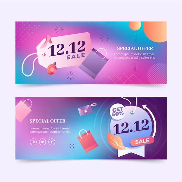 Free vector gradient 12.12 sale horizontal banners set