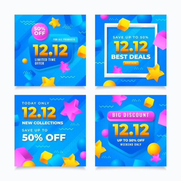 Gradient 12.12 sale social media posts collection