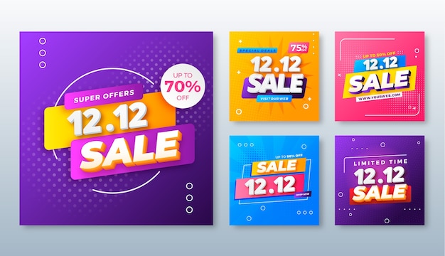Gradient 12.12 sale social media posts collection