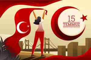 Free vector gradient 15 temmuz background with person holding flag