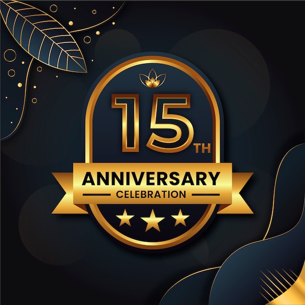 Free vector gradient 15th anniversary or birthday card