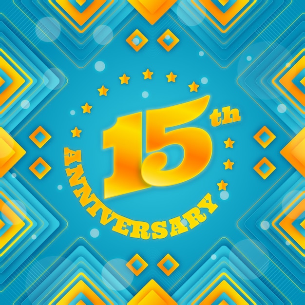 Free vector gradient 15th anniversary or birthday card
