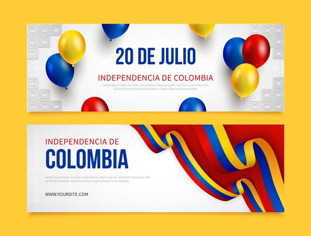 Gradient 20 de julio horizontal banners set with balloons