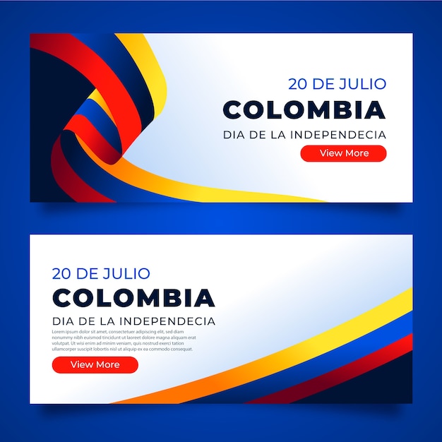 Free vector gradient 20 de julio horizontal banners set with colombian flag colors