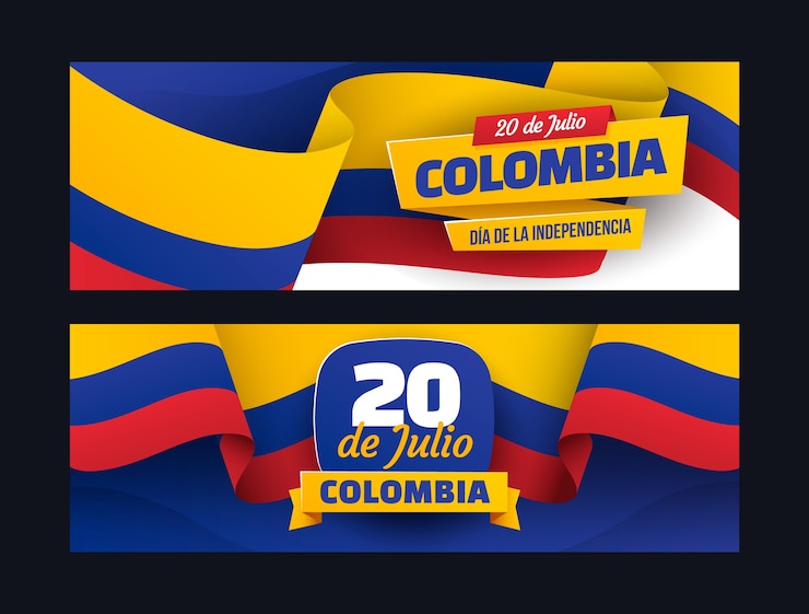 Free Vector gradient 20 de julio horizontal banners set with flag