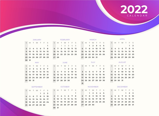 Gradient 2022 calendar template