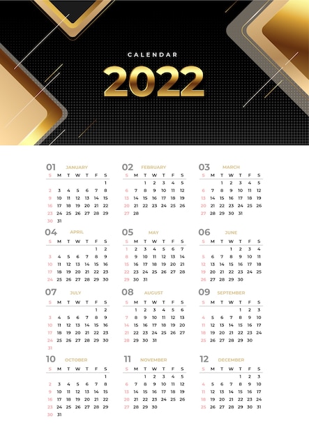 Free vector gradient 2022 calendar template