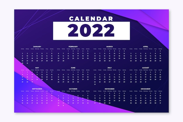 Free vector gradient 2022 calendar template