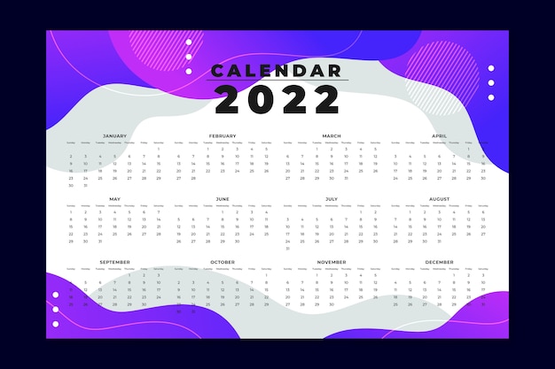 Vettore gratuito modello di calendario sfumato 2022