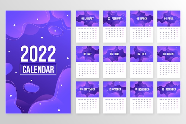 Vettore gratuito modello di calendario sfumato 2022