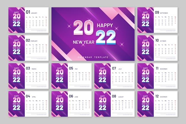 Free vector gradient 2022 calendar template