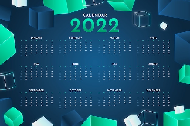 Free vector gradient 2022 calendar template