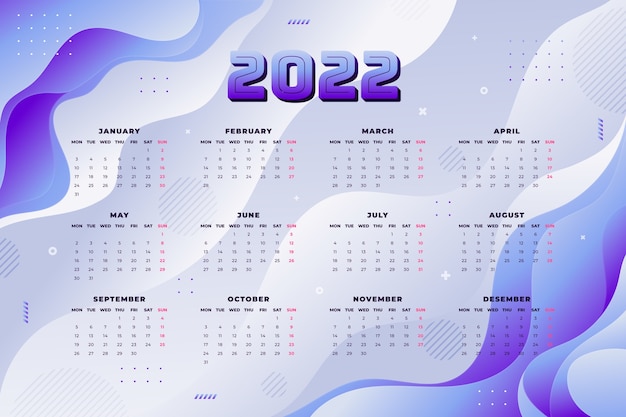 Free vector gradient 2022 calendar template