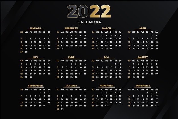 Vettore gratuito modello di calendario sfumato 2022