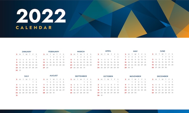 Gradient 2022 calendar template