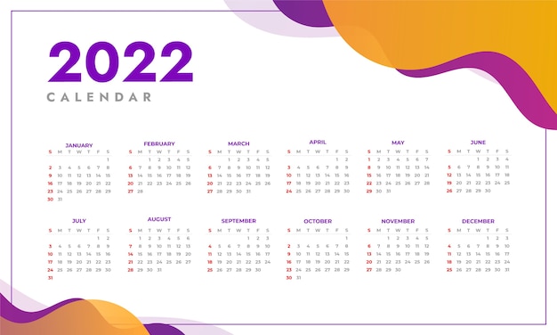 Gradient 2022 calendar template