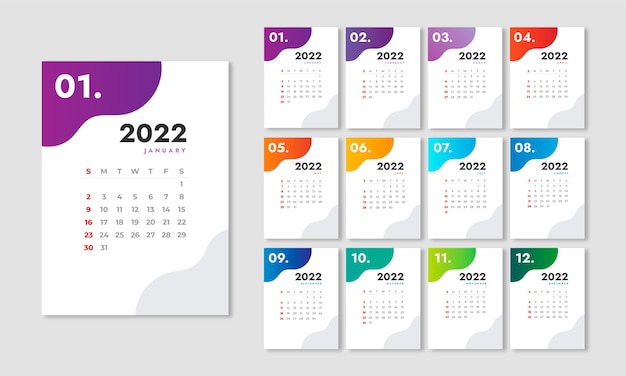 Шаблон календаря градиент 2022