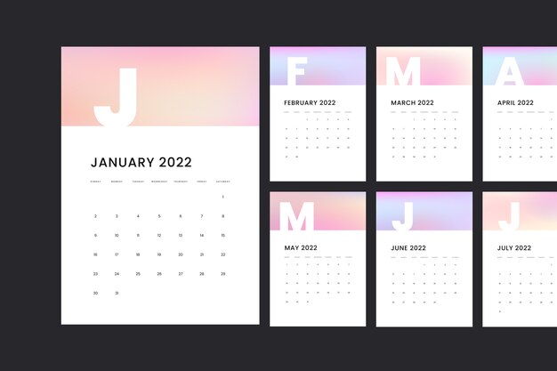 Vettore gratuito modello di calendario gradiente 2022