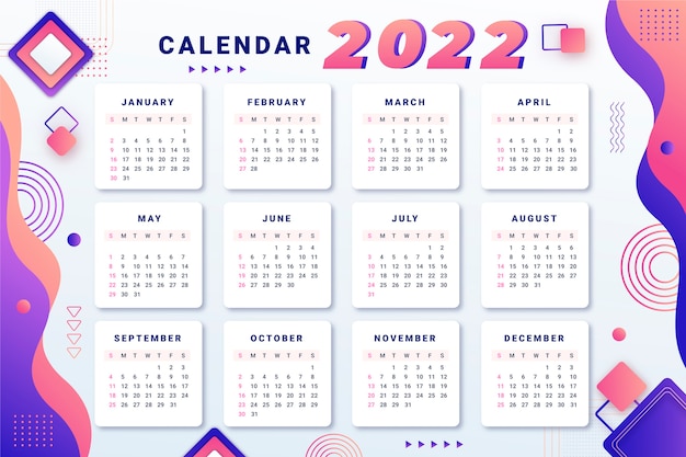 Vettore gratuito modello di calendario gradiente 2022