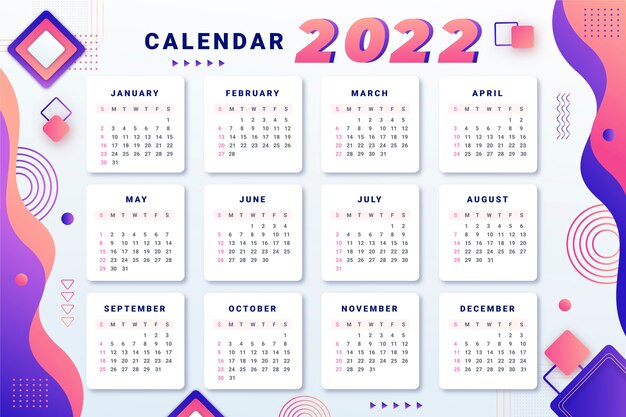 Gradient 2022 calendar template