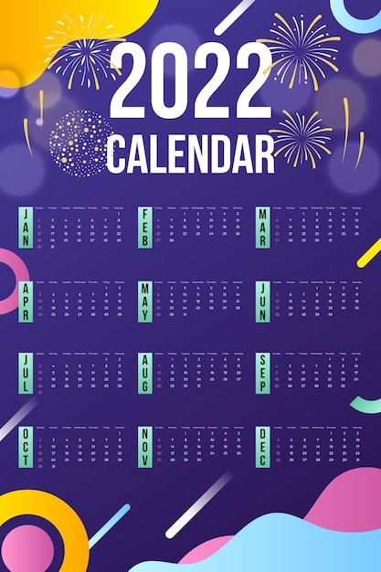 Vettore gratuito modello di calendario gradiente 2022