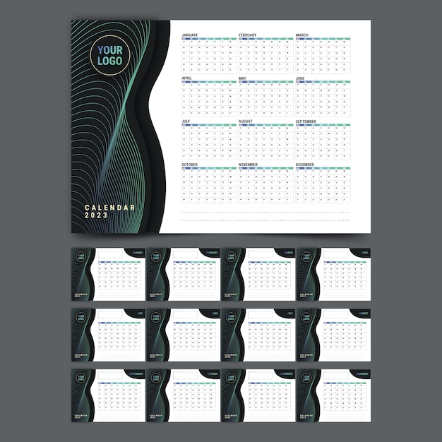 Бесплатное векторное изображение Шаблон ежегодного настенного календаря gradient 2023