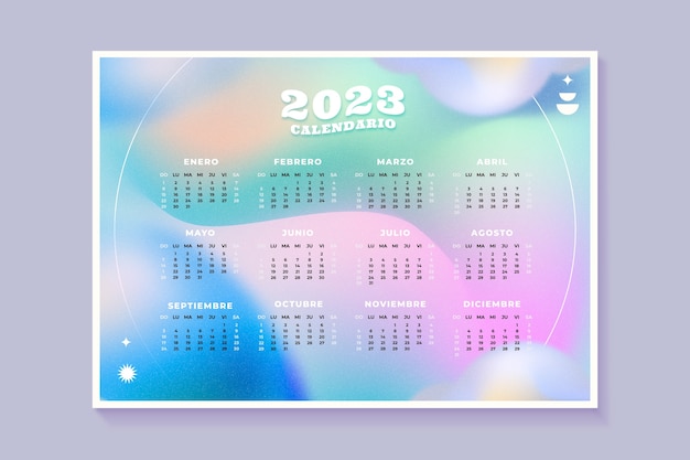 Шаблон календаря градиент 2023