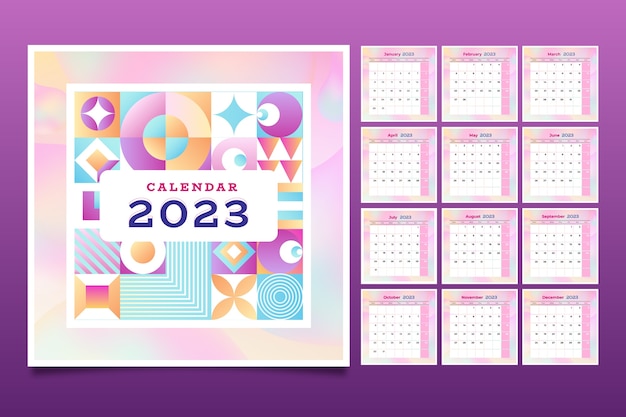 Modello di calendario da tavolo gradiente 2023