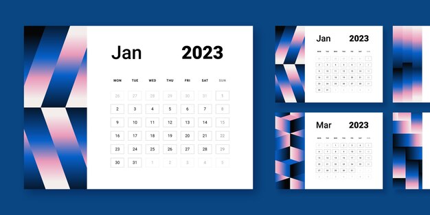 Шаблон настольного календаря gradient 2023